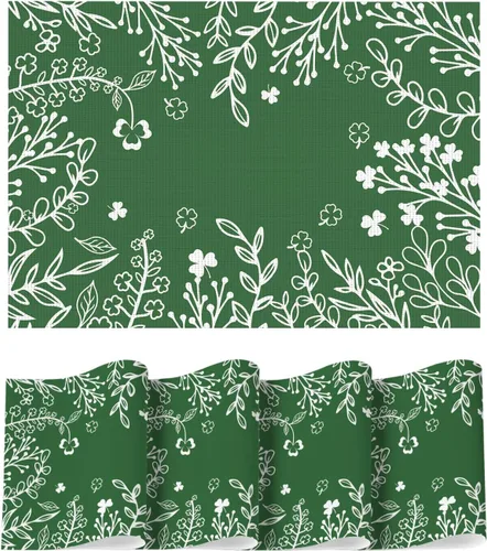 Miniatura 2 de Artoid Mode - Juego de 4 manteles individuales de vinilo de plástico verde oscuro con diseño de maleza y flores silvestres, 12x18 pulgadas, tejidos