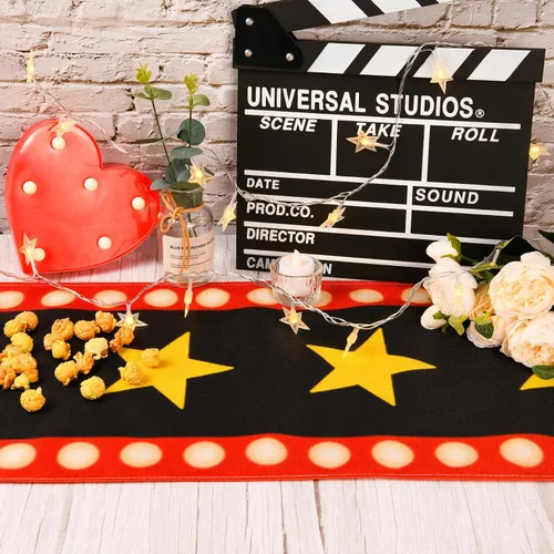 Miniatura 3 de Camino de mesa de noche de cine de 13 x 72 pulgadas con diseño de estrella dorada, decoración de alfombra negra para suministros de fiesta