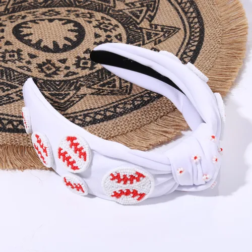 Miniatura 9 de Diadema deportiva de béisbol con cuentas blancas para mujeres, profesores, abalorio de béisbol con cuentas adornadas, diadema elegante y elegante