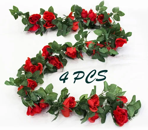 Miniatura 11 de Paquete de 2 Guirnaldas de Vid de Rosa Artificial Rosas Falsas Flores Plantas Enredaderas Colgantes Decoración de Hojas Florales para Boda Fiesta