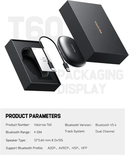 Miniatura 9 de Valorise Auriculares inalámbricos de conducción ósea T60, OWS con ganchos para los oídos, Bluetooth 5.4, ligeros y resistentes, 25 horas