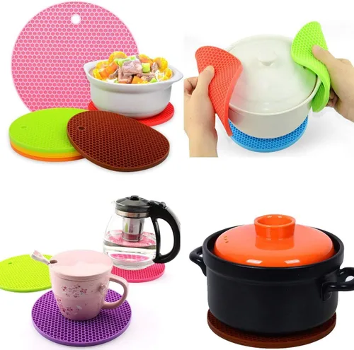 Miniatura 8 de Salvamanteles de silicona extra gruesos, soporte para ollas y guantes de horno, salvamanteles resistentes al calor para platos calientes, Café