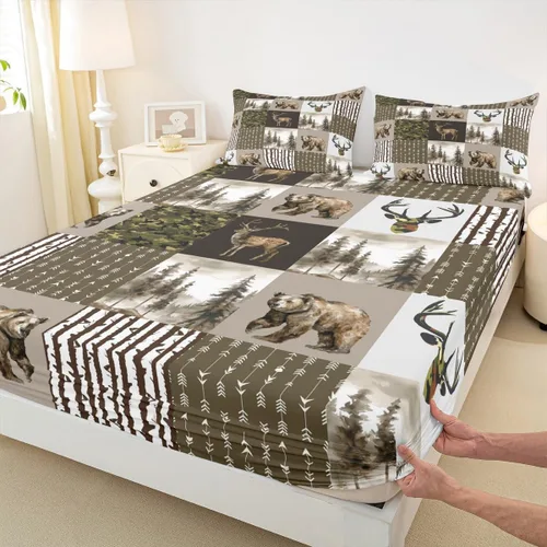 Miniatura 39 de Sábana bajera ajustable con estampado de leopardo, tamaño individual, juego de ropa de cama rústica con rayas de piel de cebra, decoración