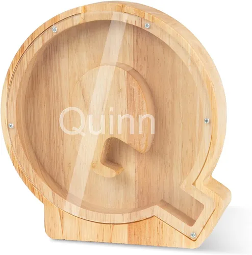 Miniatura 29 de Alcancía con nombre personalizado, 26 letras láser con texto personalizado, banco de monedas de madera, significado educativo, alcancía con nombre