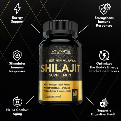 Miniatura 5 de Atlantis Nutrition Cápsulas Shilajit del Himalaya formuladas con 20% de ácido fúlvico Suplemento Shilajit del Himalaya para hombres y mujeres