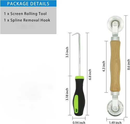 Miniatura 2 de Kit de reparación de pantalla: herramienta de rodillo de pantalla con gancho removedor de estrías de pantalla de rodamientos
