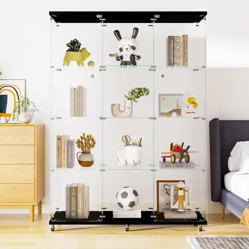 Miniatura 10 de LFT HUIMEI2Y Vitrina de cristal con puerta y cerradura, gabinete Curio de 4 niveles para coleccionables, figuras, vino, vitrina de vidrio templado