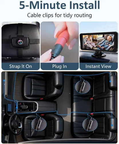 Miniatura 4 de Cámara de Coche para Niños de 2 Yakry para Asiento: Pantalla Ultrawide de 6.9 Pulgadas con Dos Cámaras Orientadas hacia Atrás - Cámara Trasera USB
