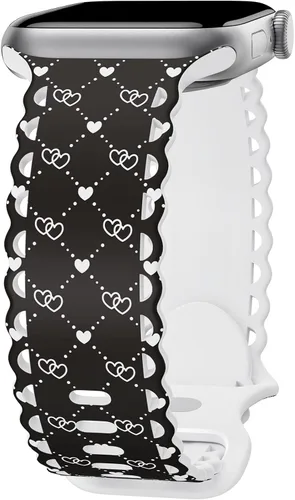 Miniatura 17 de Compatible con Apple Watch de 41mm 40mm 38mm 49mm 45mm 44mm 42mm para mujeres, correas deportivas de encaje huecas de silicona suave con estampado