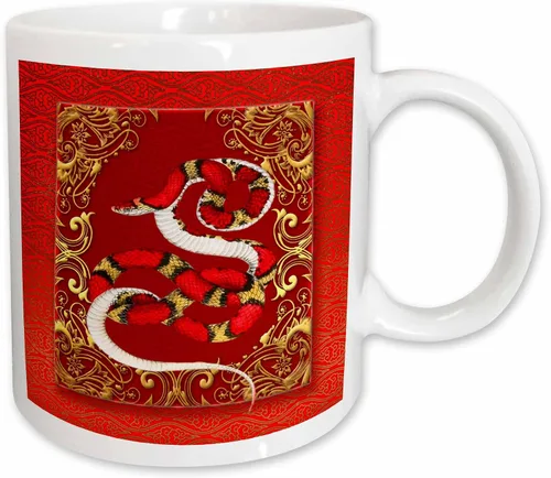 Miniatura 10 de 3dRose (mug_101845_4) Año del zodiaco chino Año de la serpiente Año Nuevo chino rojo, dorado y negro - Taza negra de dos tonos, 11 oz