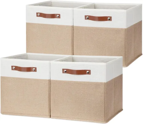 Miniatura 26 de HNZIGE Juego de 4 cubos de almacenamiento de tela, organizadores plegables para estantes, hogar, cubos decorativos para el hogar, juguetes, armario