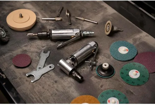 Miniatura 10 de Ingersoll Rand 301B Amoladora neumática con troquel - 1/4 pulgadas, ángulo recto, 21,000 RPM, construcción de rodamiento de bolas, bloqueo