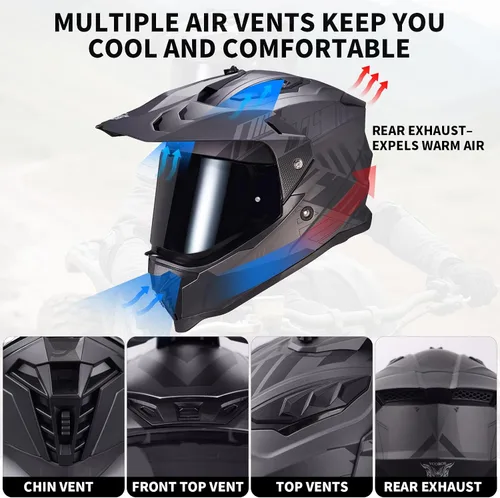 Miniatura 7 de VCOROS Adventure - Casco de motocicleta todoterreno VS-908 para ATV, bicicleta de tierra y motocross, de cara completa para adultos, aprobado por DOT
