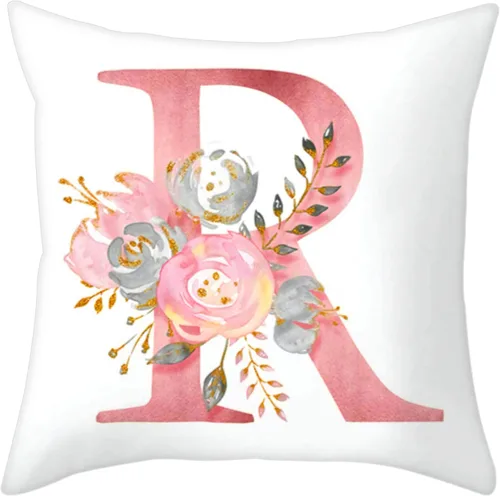 Miniatura 11 de Fundas de Almohada Decorativas del Alfabeto, Fundas de Cojín con Letras ABC y Flores, Fundas de Cojín Cuadradas de 18 x 18 Pulgadas, Protectores