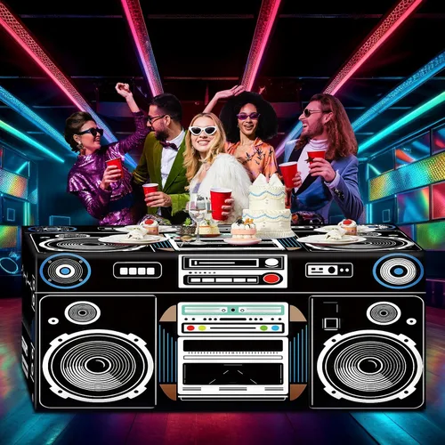 Oudain Mantel Temático de los Años 80s y 90s de 6 Pies, Suministros para Fiesta de Cumpleaños de los 80s, Decoración de Fiesta Hip Hop, Mantel