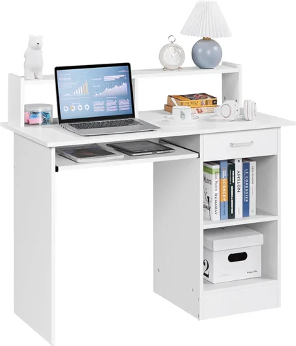 Miniatura 10 de Yaheetech Escritorio de Computadora de Madera para Casa y Oficina con Cajones y Bandeja Extraíble para Teclado, Escritorio de Estudio y Escritura