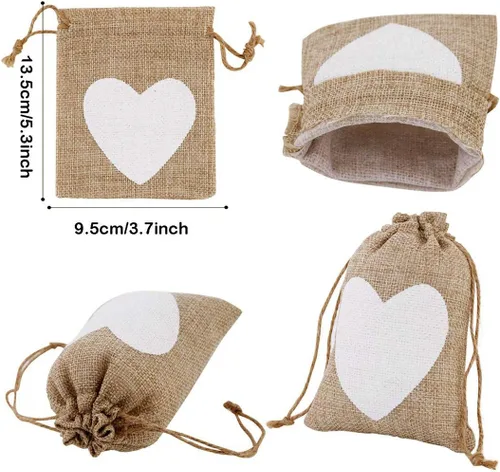 Miniatura 7 de Shallylu 50 bolsas de regalo de arpillera con cordón, bolsas de lino con cordón de arpillera, bolsas de joyería para bodas, cumpleaños, Navidad