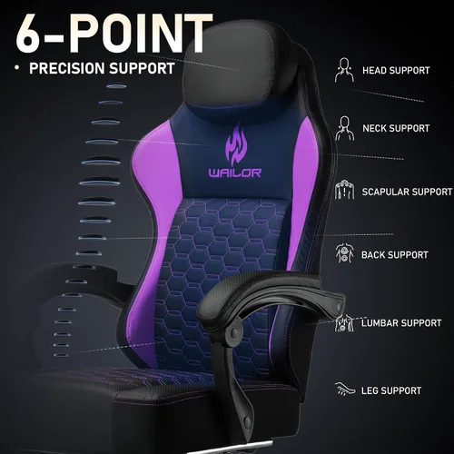 Miniatura 6 de WAILOR Silla de juegos con cojín de resorte de bolsillo, silla de computadora de videojuegos con reposapiés para adultos, silla de cuero
