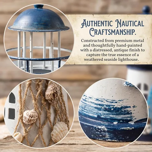 Miniatura 7 de BESPORTBLE Decoración de faro náutico, pequeño faro, adorno costero, estilo mediterráneo, decoración LED, centro de mesa, modelo de playa