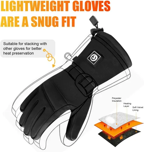 Miniatura 7 de Guantes térmicos mejorados para hombres y mujeres, guantes térmicos con batería eléctrica recargable, resistentes al viento, guantes de invierno