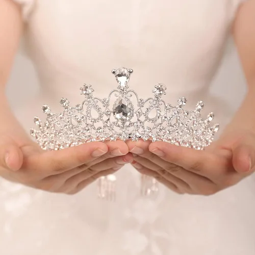 Miniatura 2 de JWICOS Corona de tiara plateada con peine para mujer, tiara de cristal elegante para novias, boda, diadema para concursos de graduación, fiesta