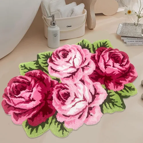 Miniatura 31 de USTIDE Bonita alfombra de baño de rosas para baño, alfombra de baño naranja de lujo, antideslizante, con forma de flor, alfombra de ducha de felpa
