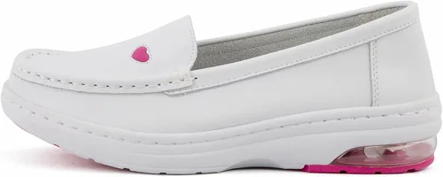Miniatura 4 de MaxMuxun Zapatos de enfermería antideslizantes de las mujeres de cuero cómodo resbalón en zapatos planos mocasines para el trabajo del restaurante