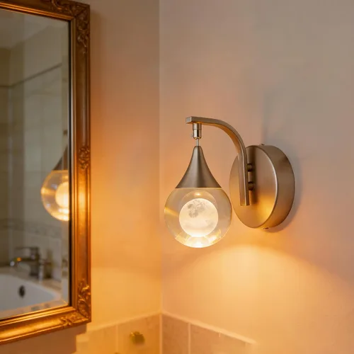 Miniatura 3 de Sedelan Aplique de pared de cristal, apliques de pared LED modernos para interiores, lámpara de pared de luna regulable de 5 W para dormitorio