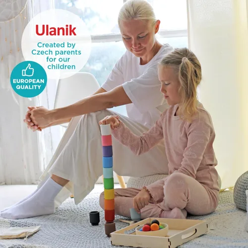 Miniatura 4 de Ulanik Pelotas en tazas Montessori Juguetes para niños de 1 año + niños preescolares juegos de madera a juego para aprender clasificación