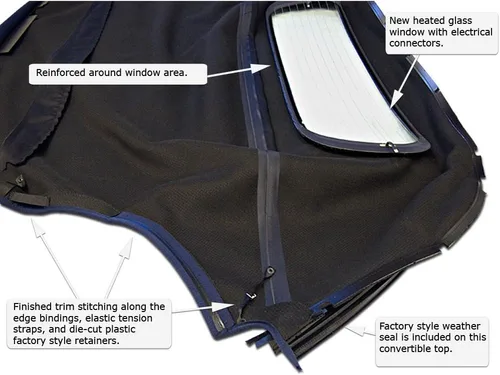 Miniatura 5 de Sierra Auto Tops Convertible Top Reemplazo para BMW 2003-2008 Z4, TwillFast RPC Canvas, negro, ventana de vidrio calefactable