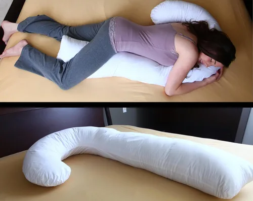 Miniatura 2 de Deluxe Comfort Almohada de cuerpo completo en forma de letra J - Relleno de fibra sintética suave - Longitud total del cuerpo - Engancha a un gran