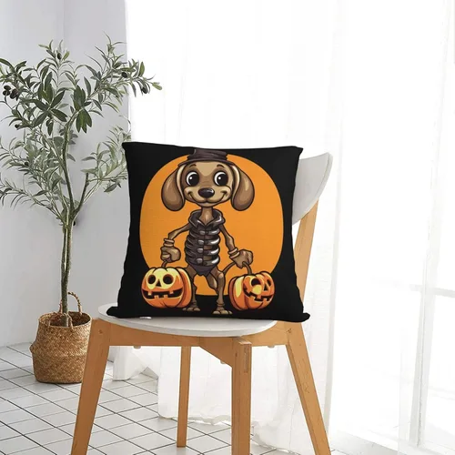 Miniatura 7 de Happy Halloween - Fundas de almohada de perro salchicha de esqueleto de perro salchicha de 22 x 22 pulgadas, funda de cojín para interiores