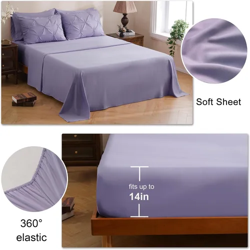 Miniatura 4 de DOWNCOOL Juego de edredón de 7 piezas color púrpura lavanda tamaño completo, cama en una bolsa con pintuck, juego de cama tamaño completo