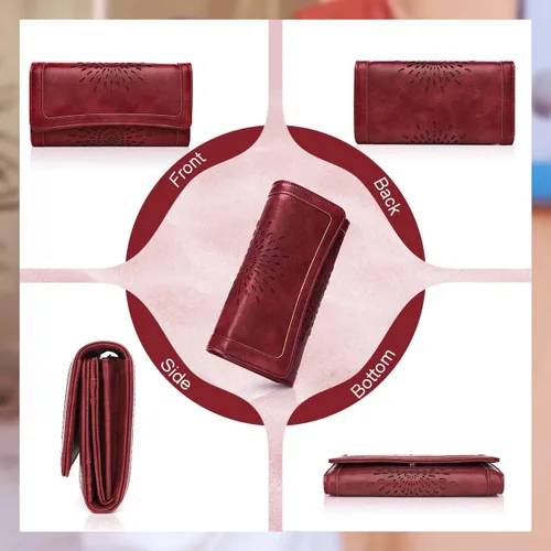 Miniatura 3 de Aphison - Cartera larga de cuero suave RFID para mujer, con caja de regalo