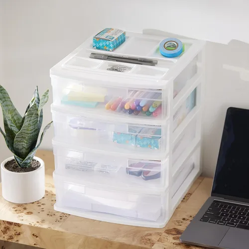 Miniatura 2 de Gracious Living Organizador de Cajones, Cajones de Almacenamiento de Escritorio de Plástico de 4 Niveles, Marco Blanco - Contenedores de Escritorio