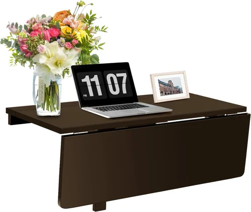 COSTWAY Mesa plegable montada en la pared, 31.5 x 23.5 pulgadas, escritorio flotante de hojas caídas para espacios pequeños, estación de trabajo