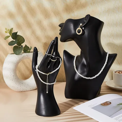 Miniatura 2 de Kigley - Juego de exhibición de joyería con maniquí que incluye soporte para busto boutique, soporte para pendientes, exhibidor de mano y soporte