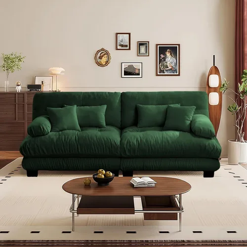 Miniatura 32 de Reposapiés Otomano Tapizado de Terciopelo con Cojín para Sofá Seccional Sofá 300 libras para Sala de Estar (Beige)