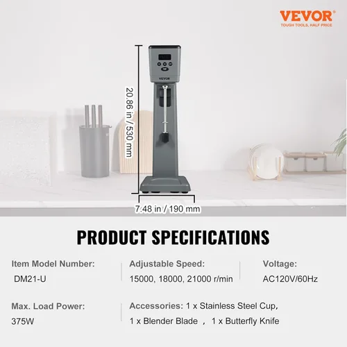 Miniatura 7 de VEVOR - Máquina para hacer batidos, mezclador comercial de batidos de 375W, mezclador de bebidas de cabeza única, máquina licuadora de batidos de 3
