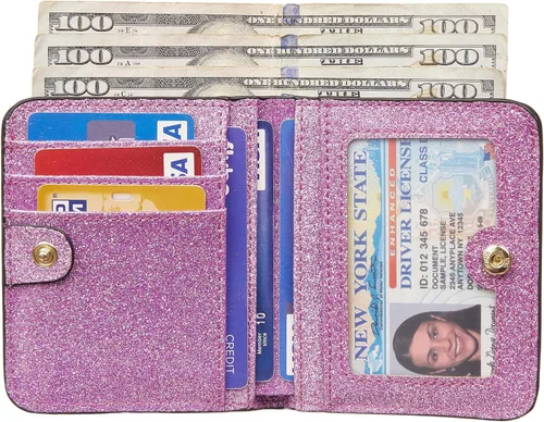 Miniatura 3 de Gostwo - Cartera compacta de piel genuina de lujo para mujer con bloqueo de RFID y ventana de identificación