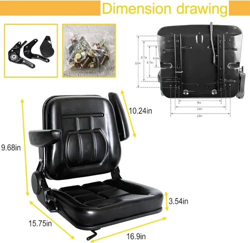 Miniatura 4 de Asiento universal de tractor, asiento de cortacésped con reposabrazos de repuesto, asientos de carretilla elevadora para excavadora