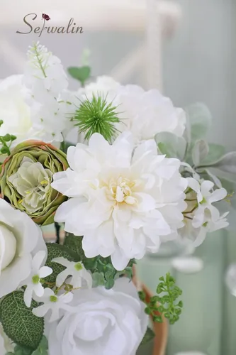 Miniatura 6 de Serwalin Flores Artificiales Flores Blancas Falsas Flores de Seda para Pastel para Manualidades DIY Ramos de Boda Centros de Mesa y Arreglos