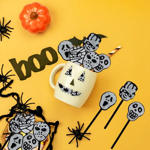 Miniatura 8 de Fruidles 25 chupadores de tatuajes de Halloween, calaveras, momias y fantasmas de tatuajes de chupones de caramelos, ideales para rellenos de bolsas