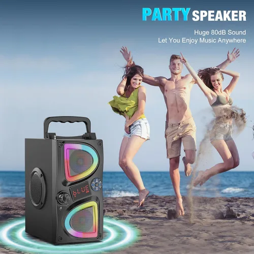 Miniatura 6 de Altavoz Bluetooth, 60W (Pico) Altavoces Inalámbricos Portátiles Pequeños para Fiestas en Casa con Doble Subwoofer de Graves Profundos, Radio, Luces