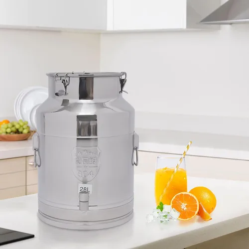 Miniatura 9 de Cubo de acero inoxidable de 28 litros y 7.4 galones para leche y vino con tapa sellada, resistente (28L)