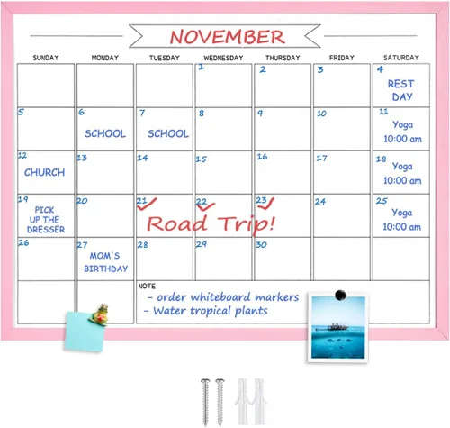 Miniatura 13 de Pizarra blanca de calendario mensual de borrado en seco, pizarra blanca magnética para pared, tablero colgante para oficina, escuela en casa, Negro