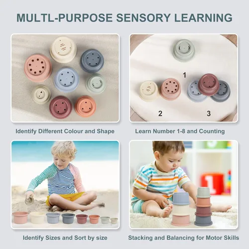 Miniatura 2 de Vasos apilables para bebés, juguete de baño Montessori para niños pequeños de 1 a 3 años, 8 vasos apilables con números para bebés de 6 a 12 meses