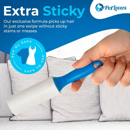 Miniatura 3 de PetLovers Juego de rodillo extra pegajoso para depilación de mascotas y ropa, removedor de pelusa de perros y gatos (azul, paquete de 4 mini)