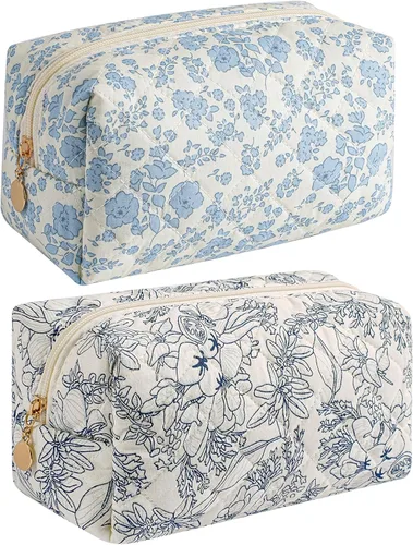 Miniatura 23 de Bolsa de maquillaje de viaje para mujeres y niñas, bolsa de maquillaje con cremallera, flores florales, organizador de maquillaje, bolsa de tela