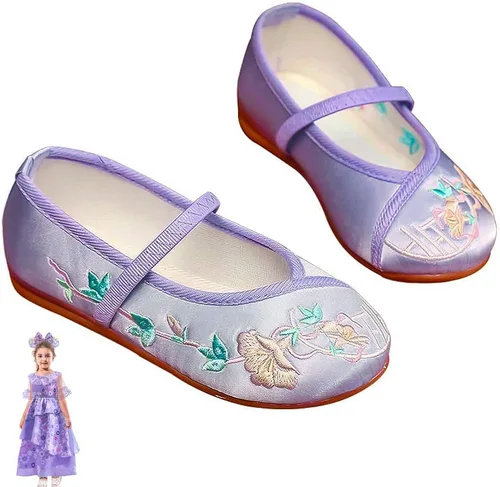 Encanto Costume Shoes for Girls Gorgeous Mary-Jane Ballet Pumps Comfortable Low Heel Round Toe Flats Floral Embroidery Shoes